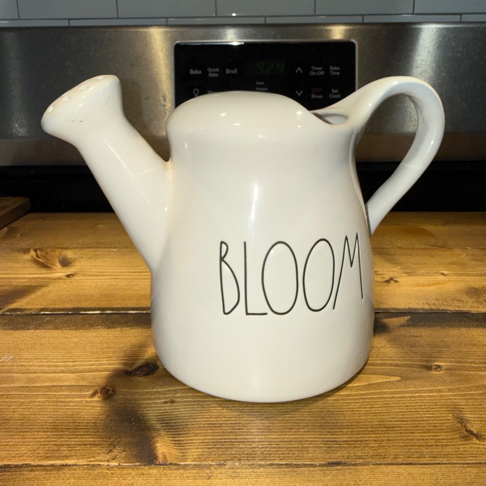 Rae Dunn BLOOM Ceramic Watering Can White Artisan Collection Farmhouse Decor